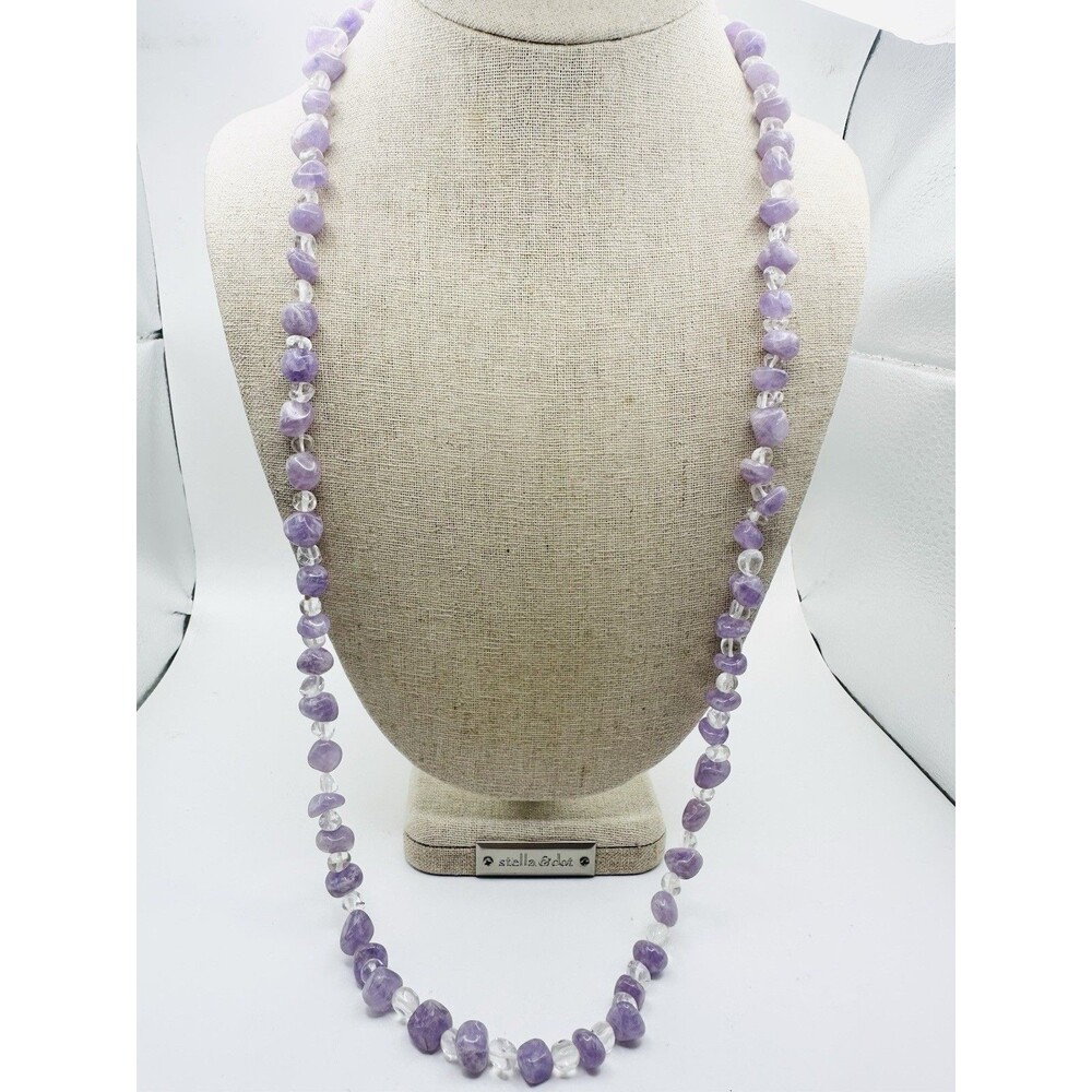Lavender Amethyst Clear Crystal Beaded Necklace 29”